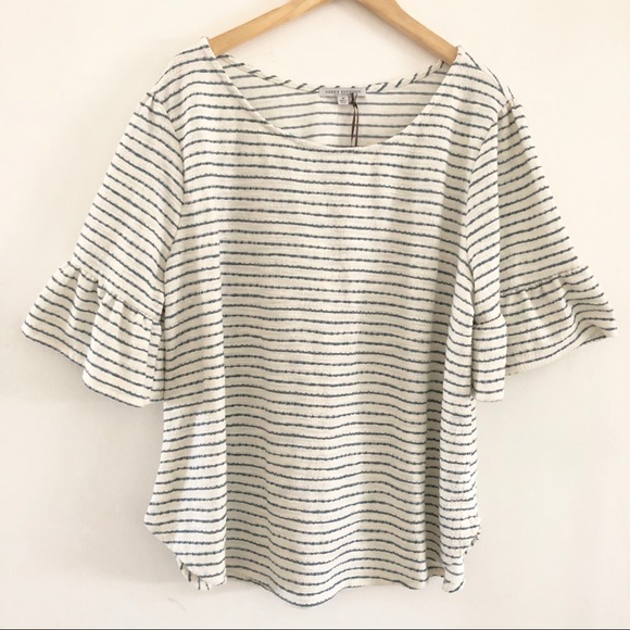 Green Envelope Tops - Green Envelope | Striped Ruffle Sleeve Knit Top